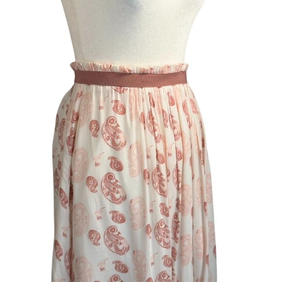 DE Collect-Inspired Cream & Rust Paisley Print Pleated Midi Skirt Size L ,With E - Picture 6 of 6
